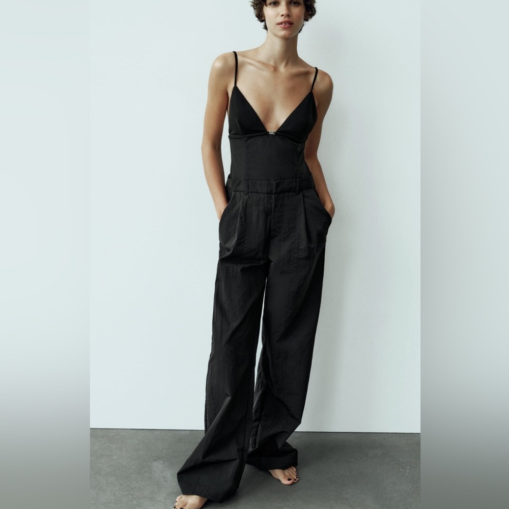 NWT Zara black jumpsuit V neck Sz S